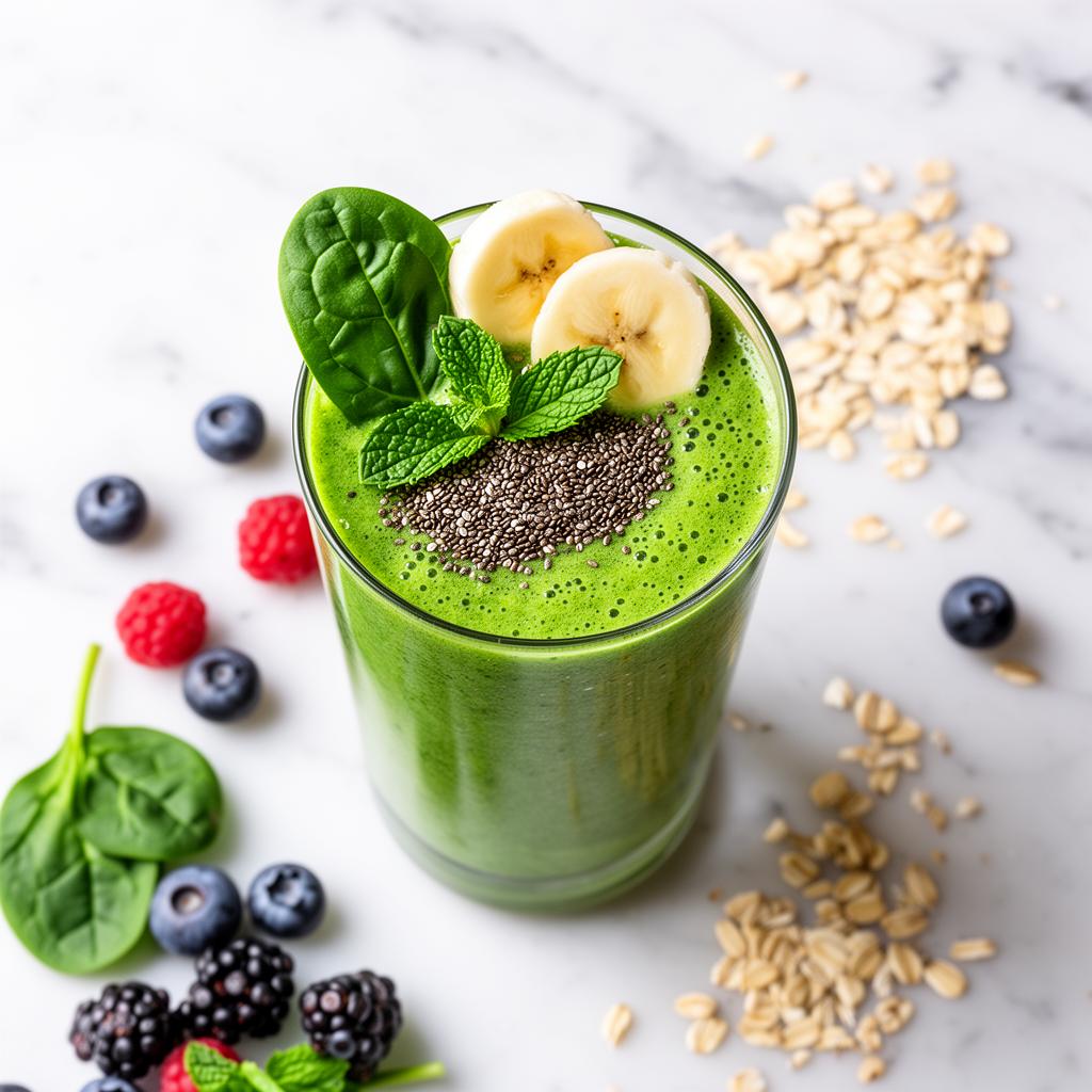 Shake verde detox com espinafre, banana e chia